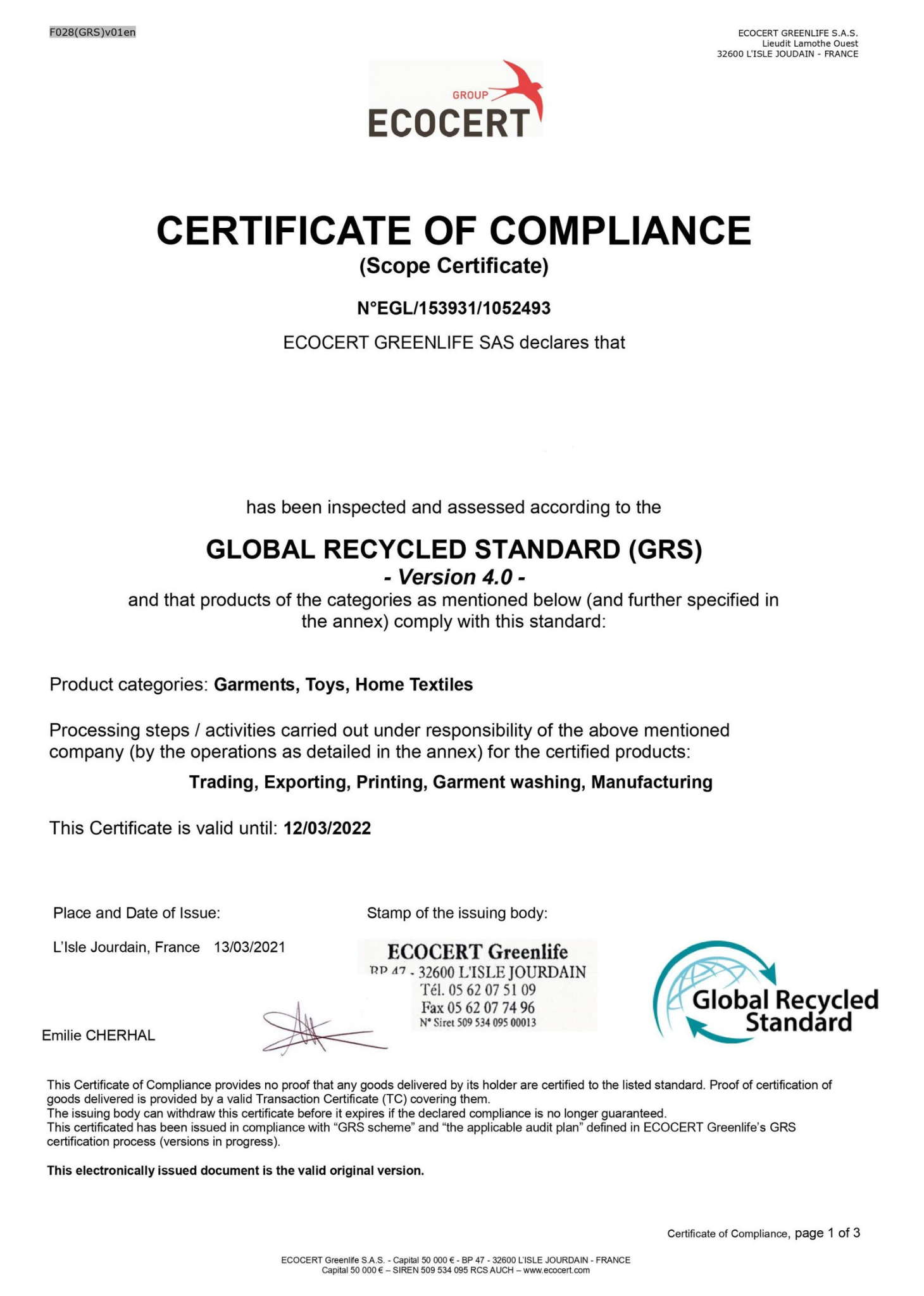 Knitwear Apparel Manufacturing Certifications - Global Recycled Standard : Quality, Ethical & Global Standards | AJ Apparel International - 81