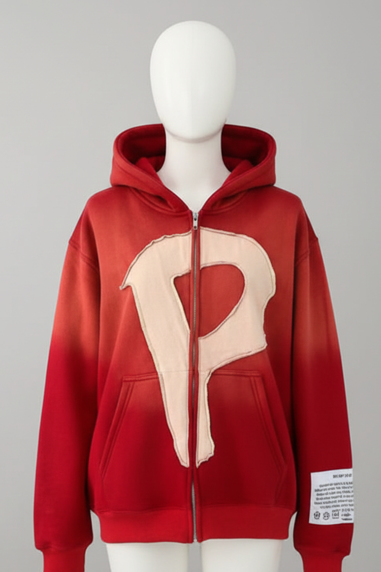 Custom Knitwear Red Logo Embroidered Hoodie Manufacturing