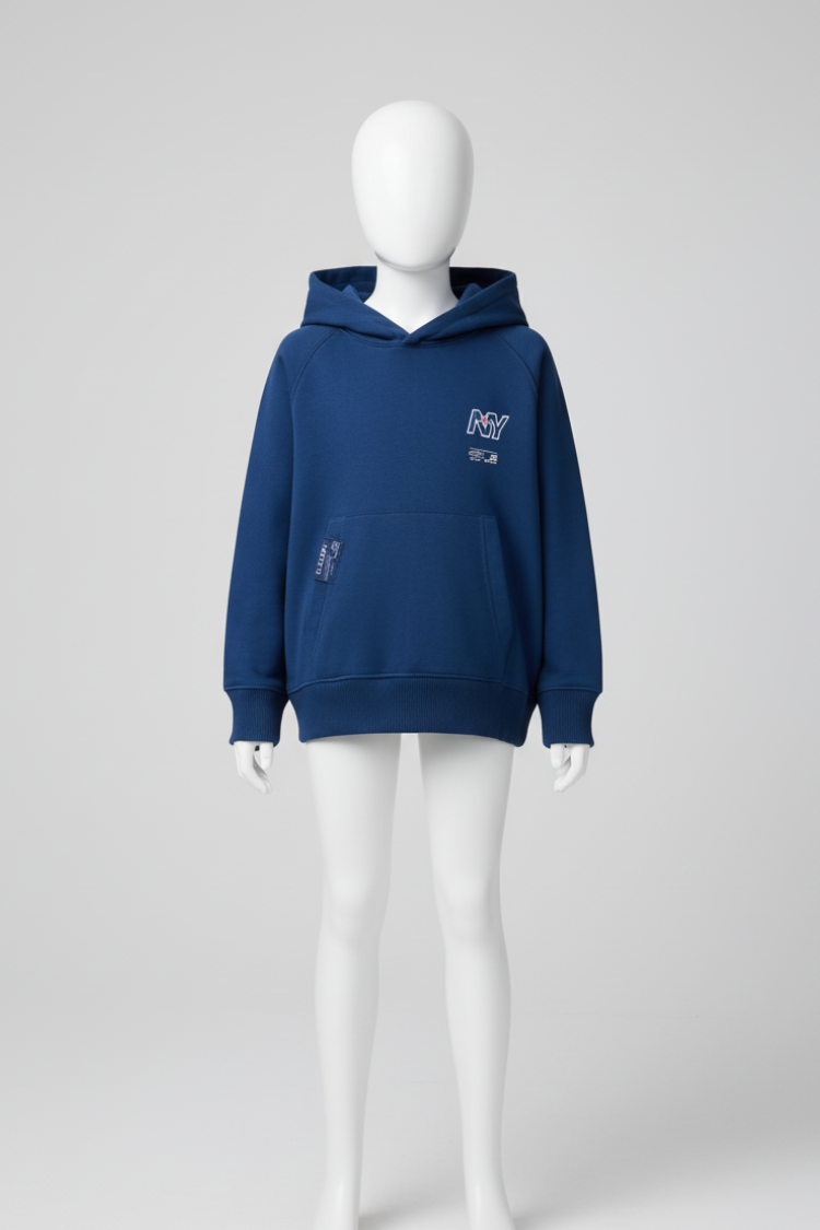 Custom Knitwear Blue Logo Embroidered Hoodie Manufacturing