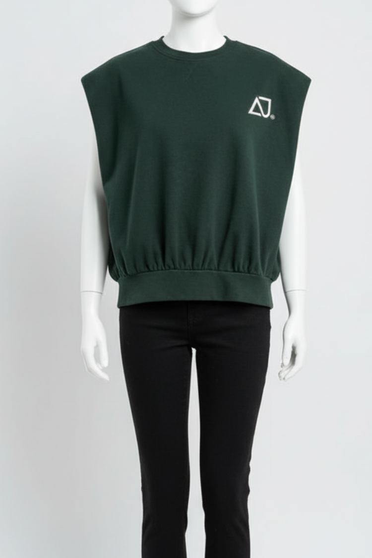 Custom Private Label Knitwear & Apparel Manufacturing - Green Rib Sleeveless Sweatshirt