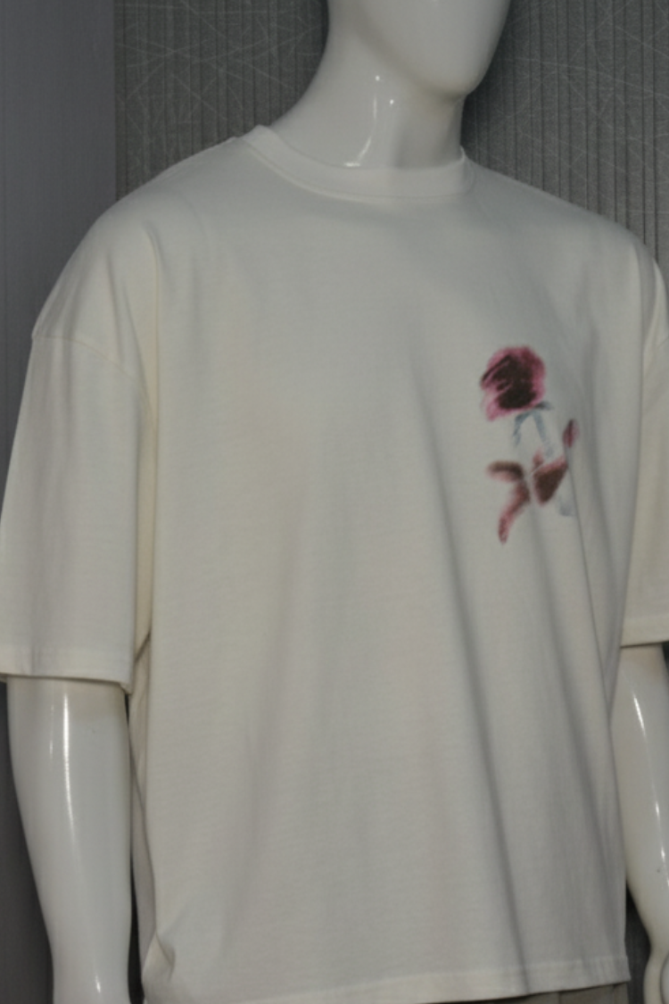 Custom Knitwear White Flower Patch T shirt Manufacturing