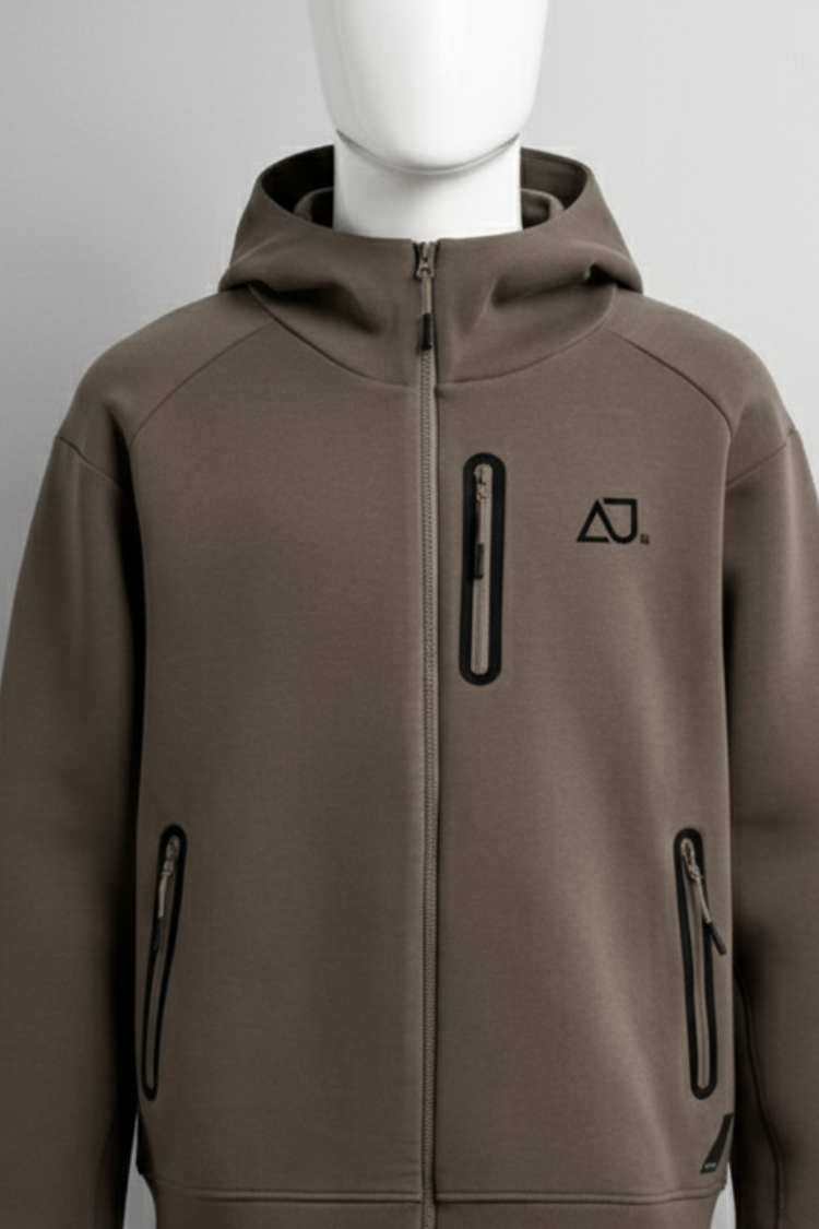 Custom Private Label Knitwear & Apparel Manufacturing - Brown Full Sleeves Zipper Hoodie