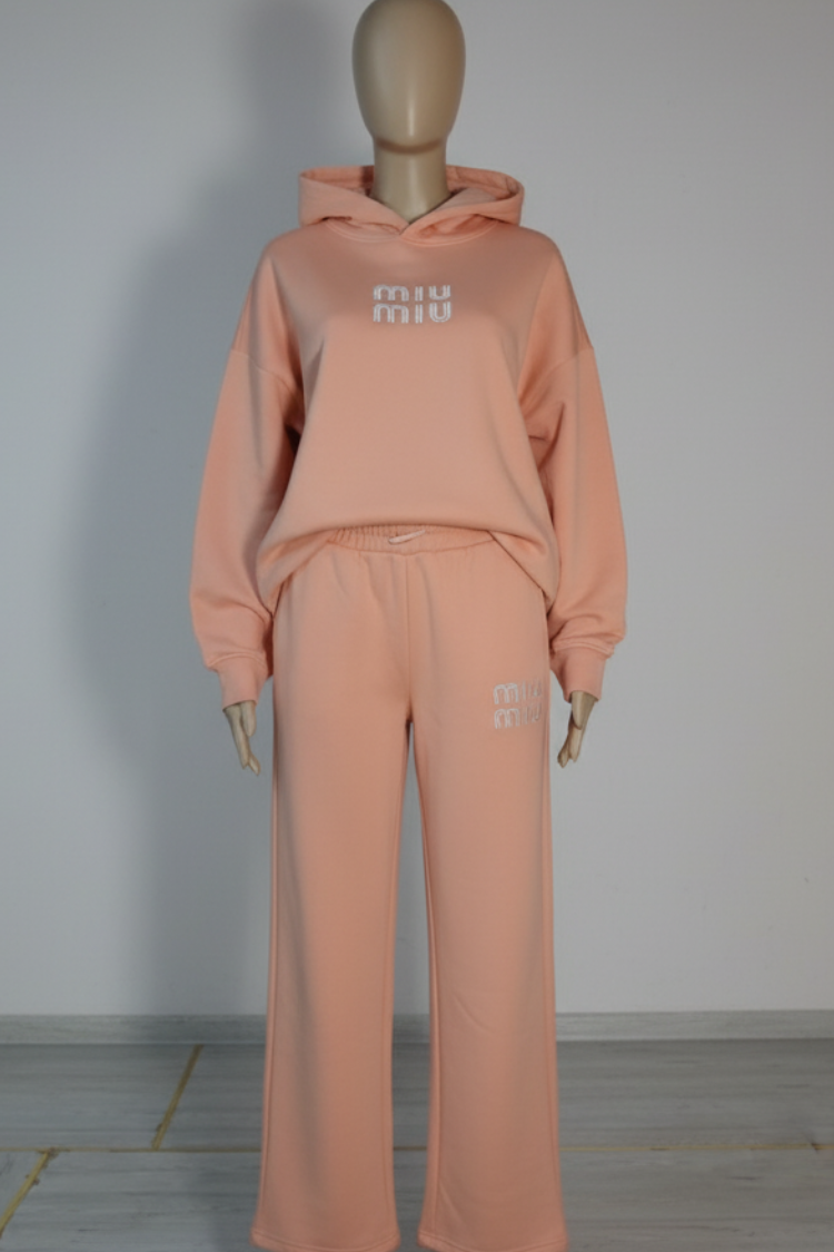 Custom Knitwear Pink HD Print Hoodie Jogger Suit Manufacturing