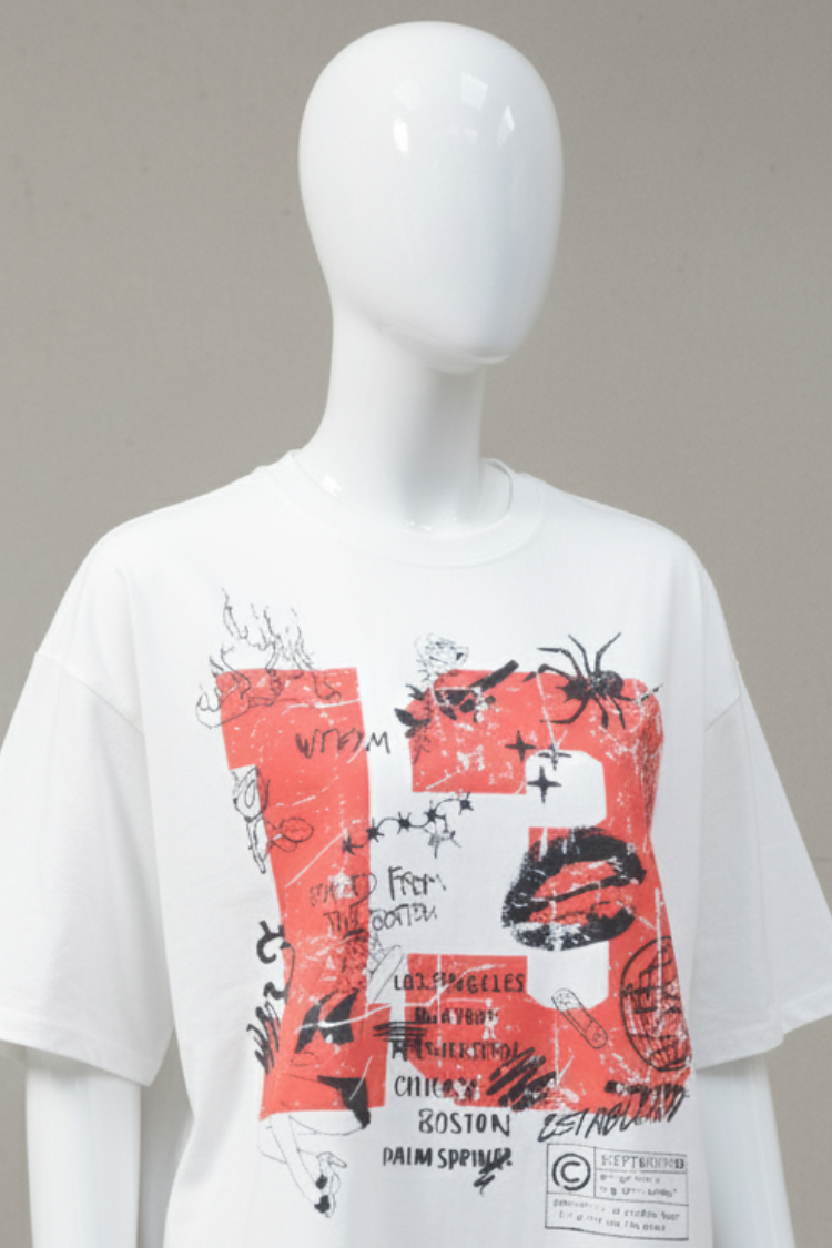 Custom Knitwear Printed 13 White T shirt Manufacturing