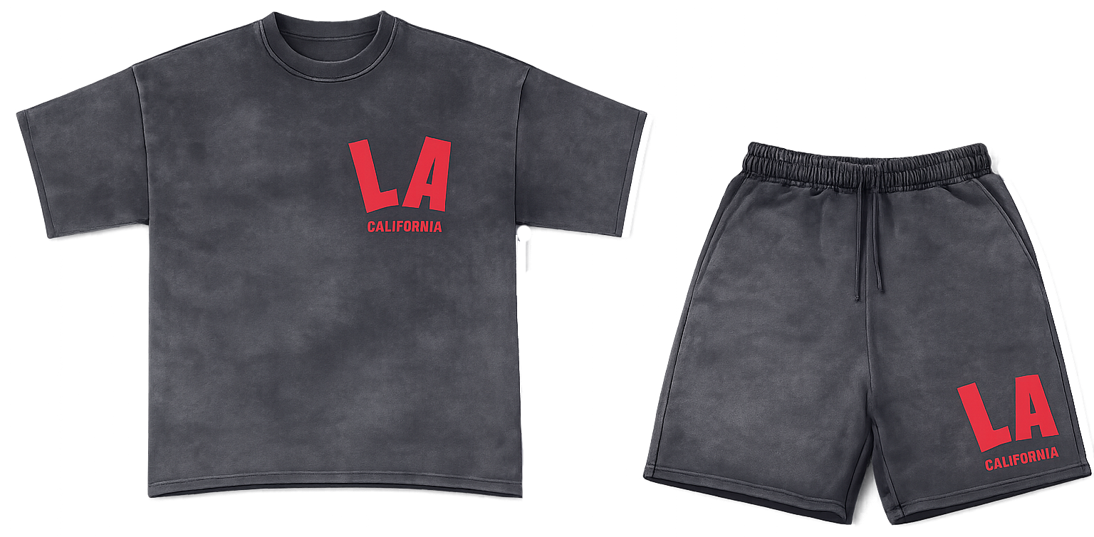 LA acid wash T-Shirt, Short co ord image | Custom Tracksuit & apparel manufacturer