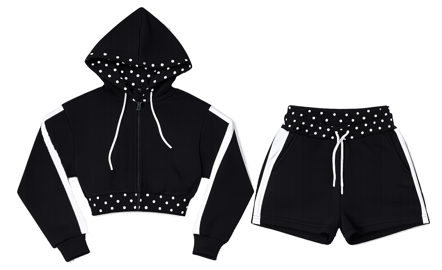 Black white dots crop top hoodie, Short co ord image | Custom Tracksuit & apparel manufacturer