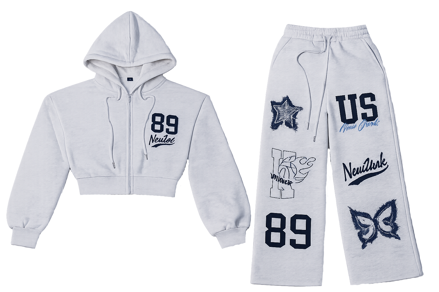 Grey 89 new york crop top hoodie, Trouser co ord image | Custom Tracksuit & apparel manufacturer