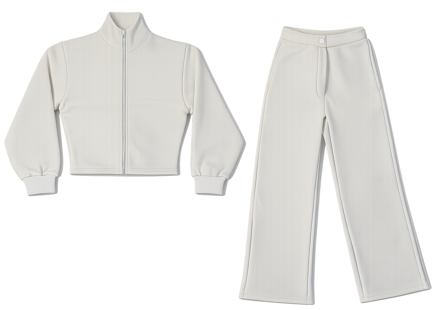 Off white crop top cardigan, Trouser co ord image | Custom Tracksuit & apparel manufacturer