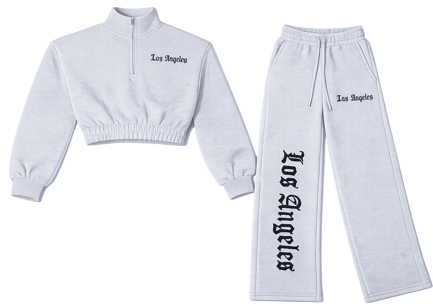 Los angeles grey crop top cardigan, Trouser co ord image | Custom Tracksuit & apparel manufacturer