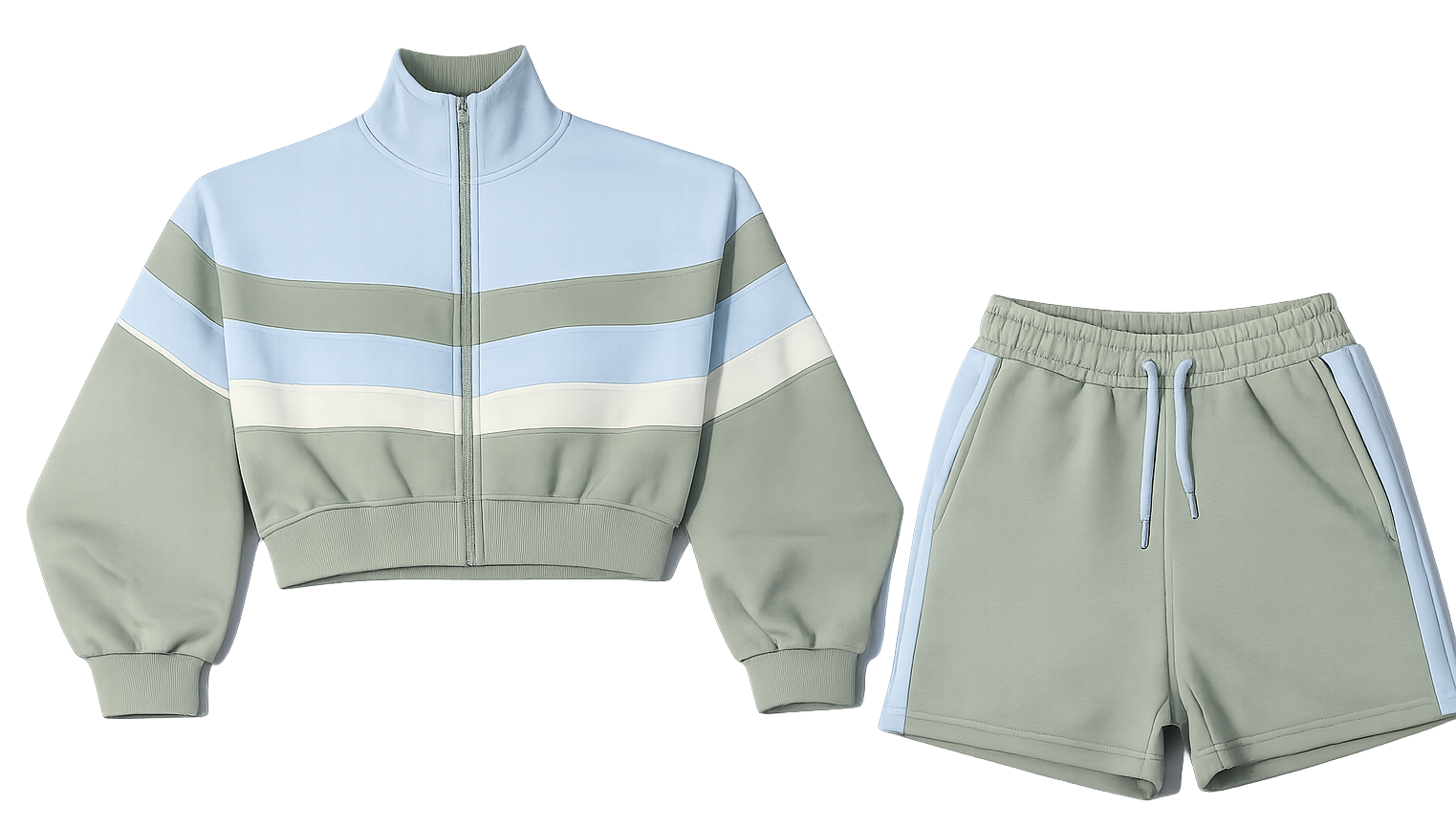 blue, white green panel hoodie , Short co ord image | Custom Tracksuit & apparel manufacturer