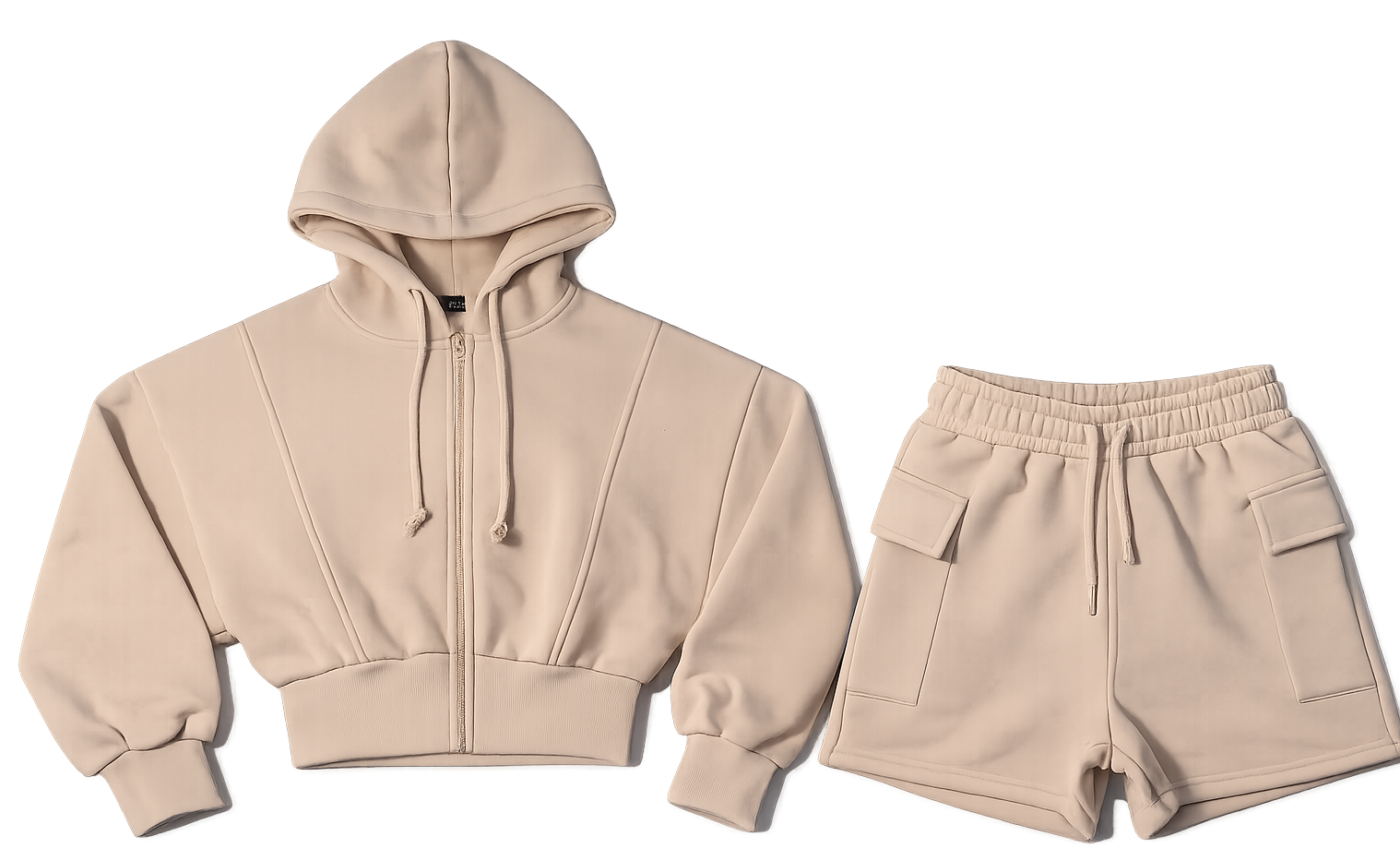 Skin color crop Top rib hoodie , Short co ord image | Custom Tracksuit & apparel manufacturer
