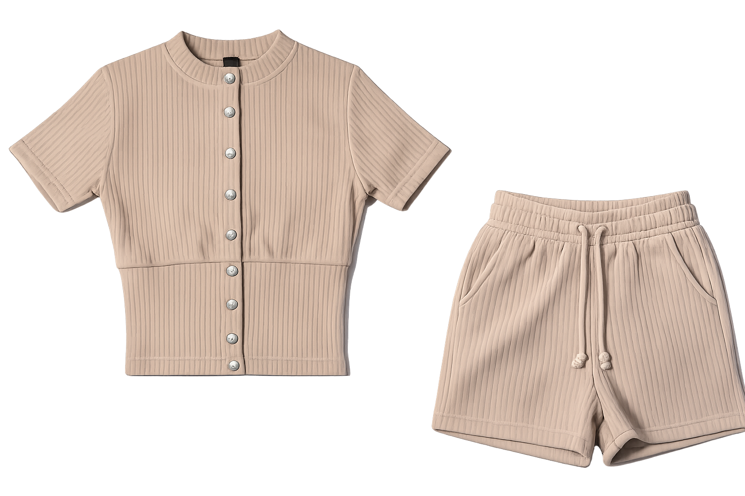 Skin color crop Top Shirt with ribs, Trouser co ord image | Custom Tracksuit & apparel manufacturer