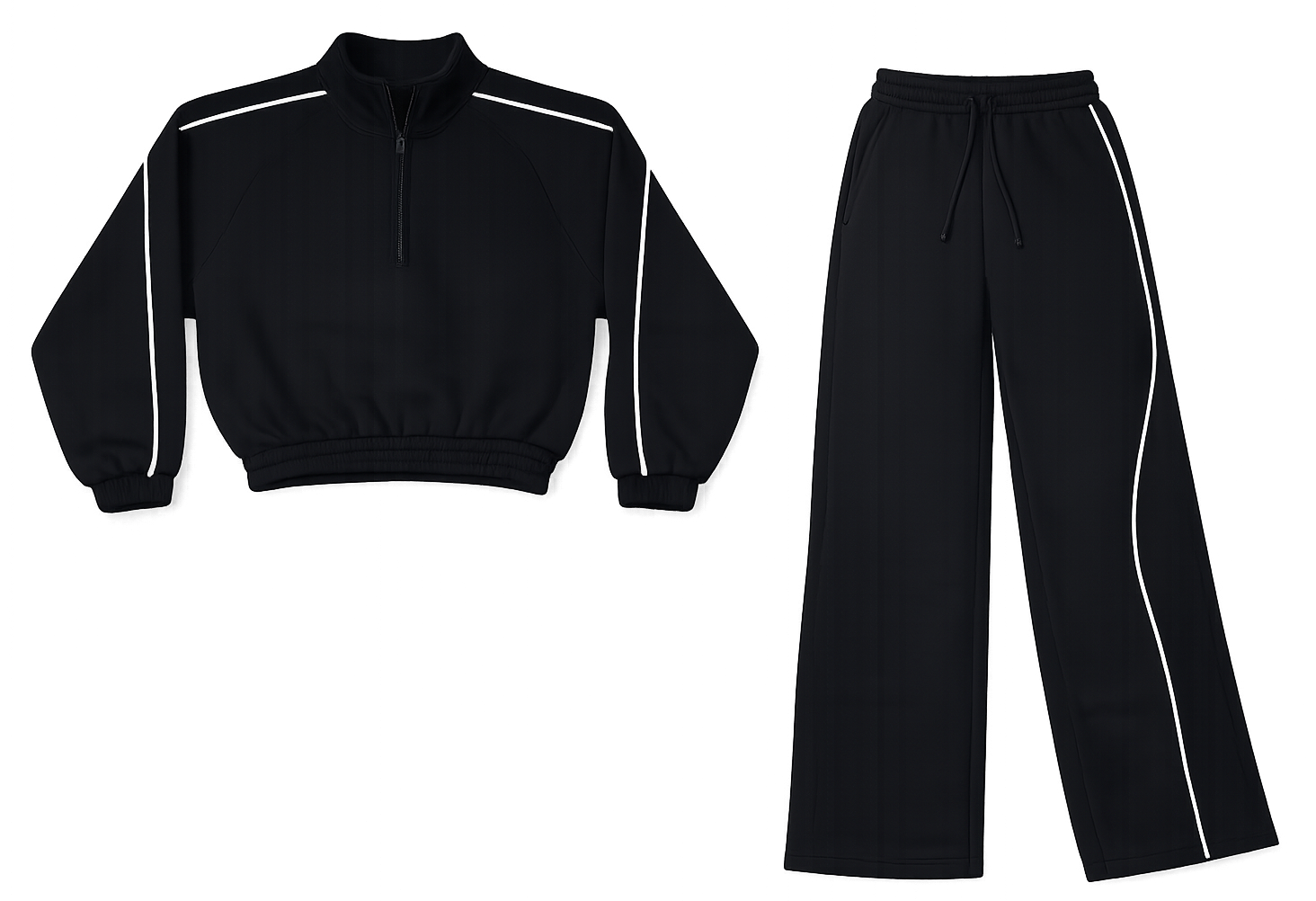 Black stripe cardigan, stripe Trouser co ord image | Custom Tracksuit & apparel manufacturer