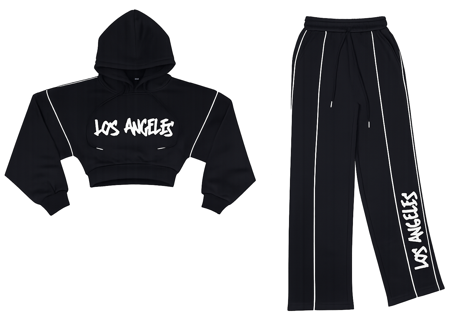 Los Angeles Black hoodie, trouser stripe co ord image | Custom Tracksuit & apparel manufacturer