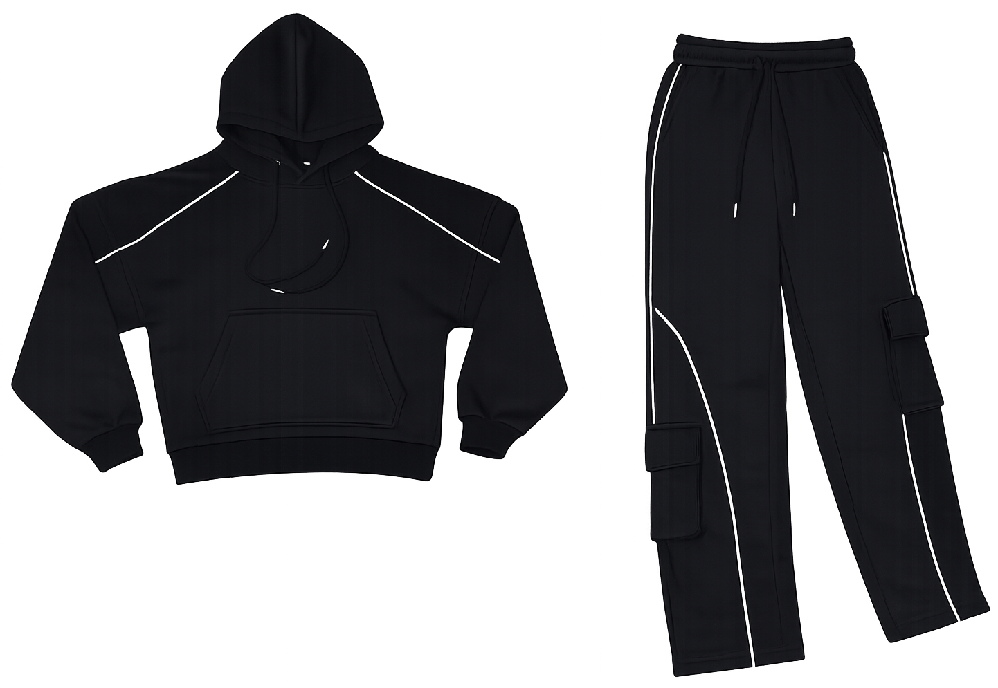 Black hoodie, trouser stripe co ord image | Custom Tracksuit & apparel manufacturer