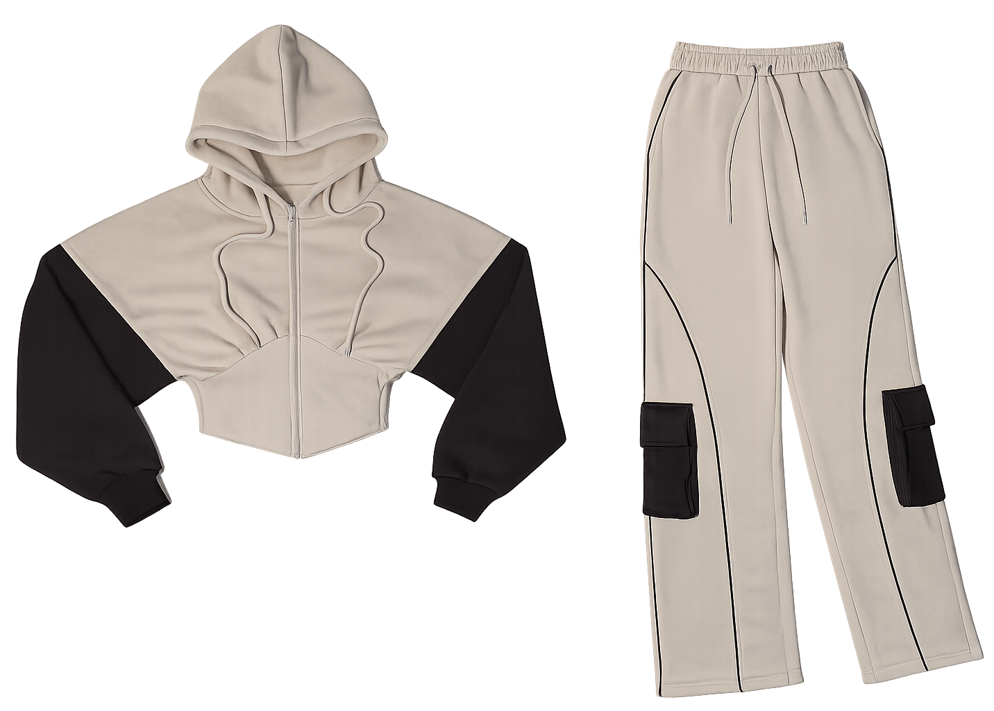 Beige Black hoodie, trouser co ord image | Custom Tracksuit & apparel manufacturer