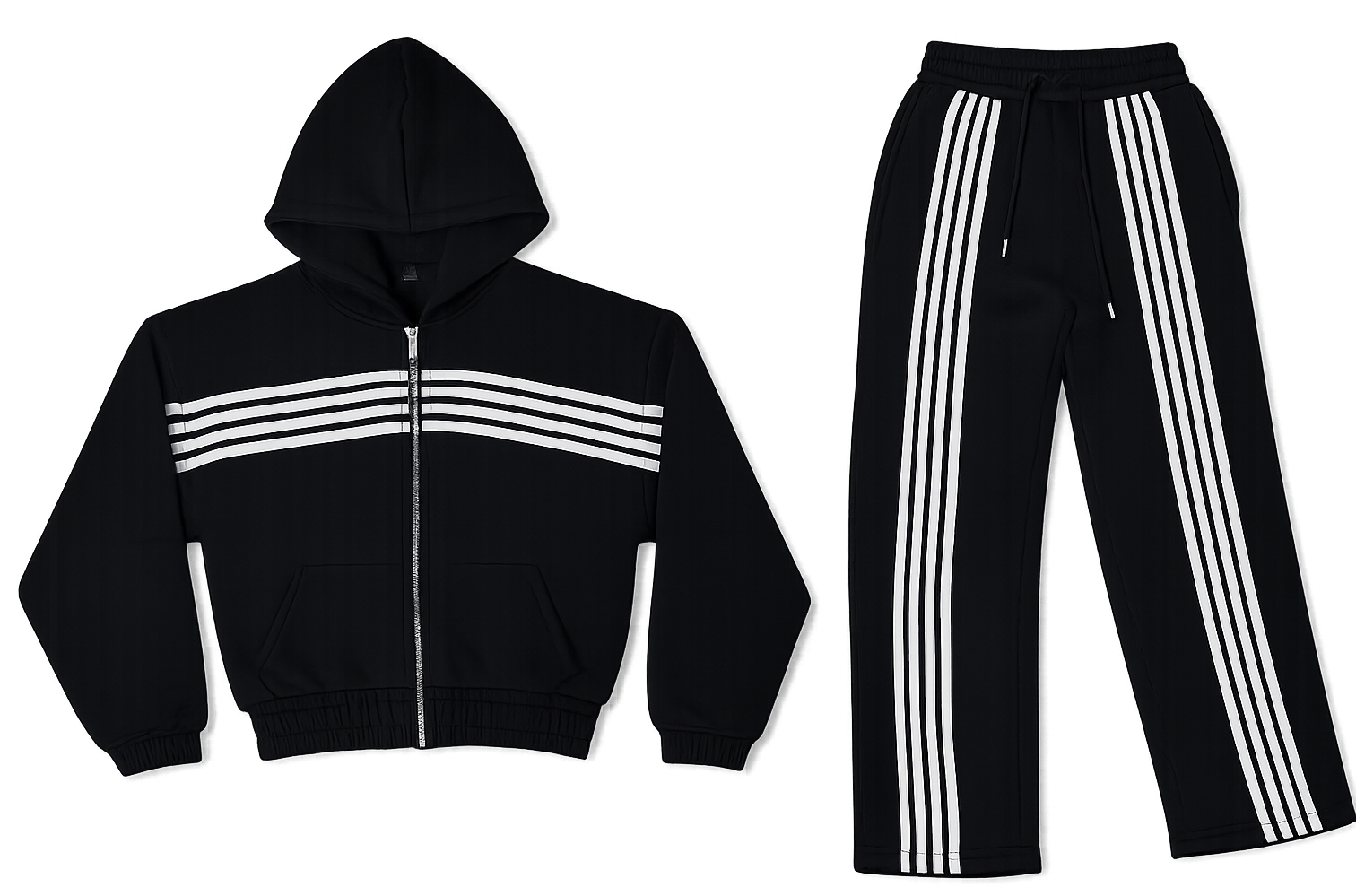 Black hoodie, trouser stripes co ord image | Custom Tracksuit & apparel manufacturer