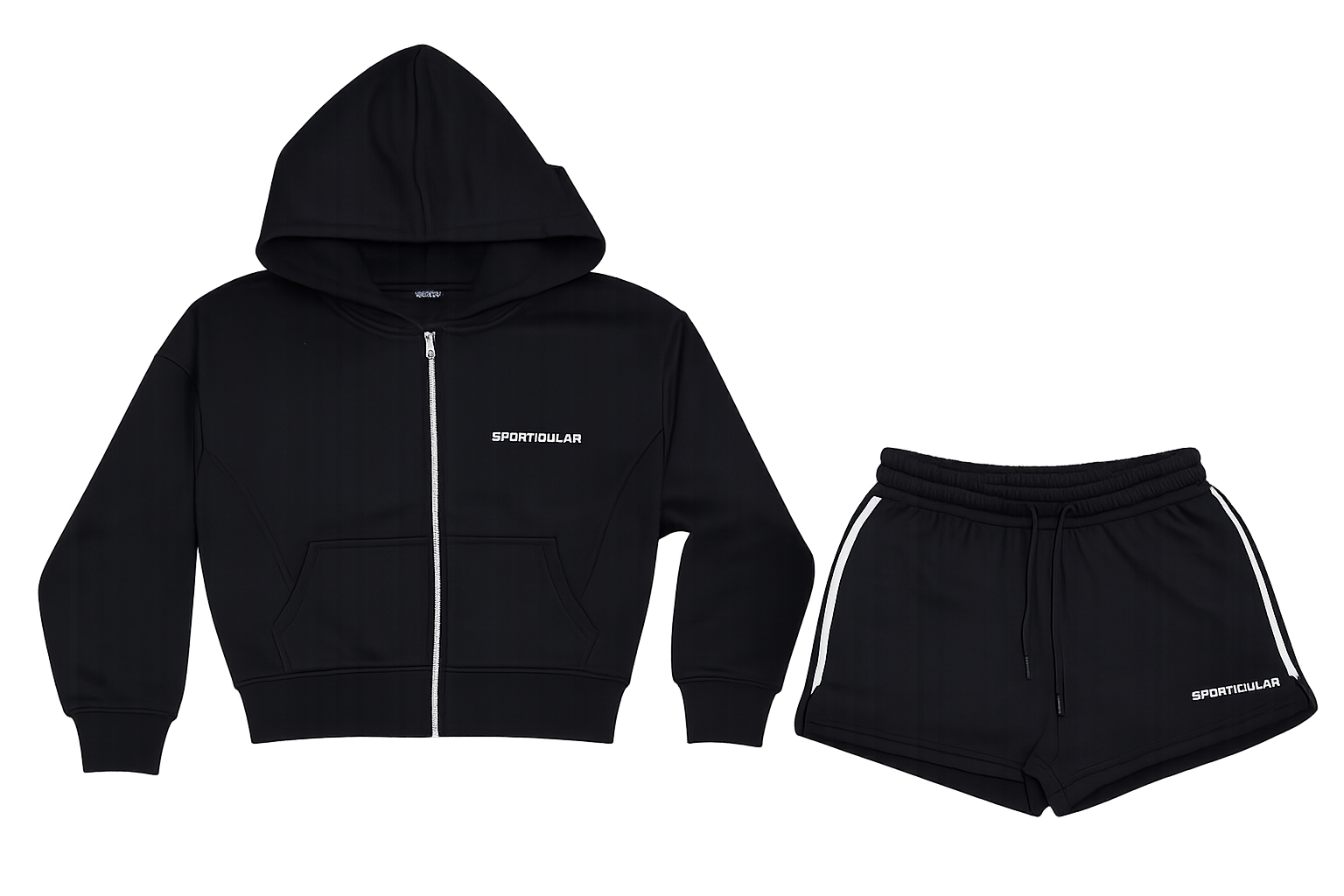 black hoodie, short co ord image | Custom Tracksuit & apparel manufacturer